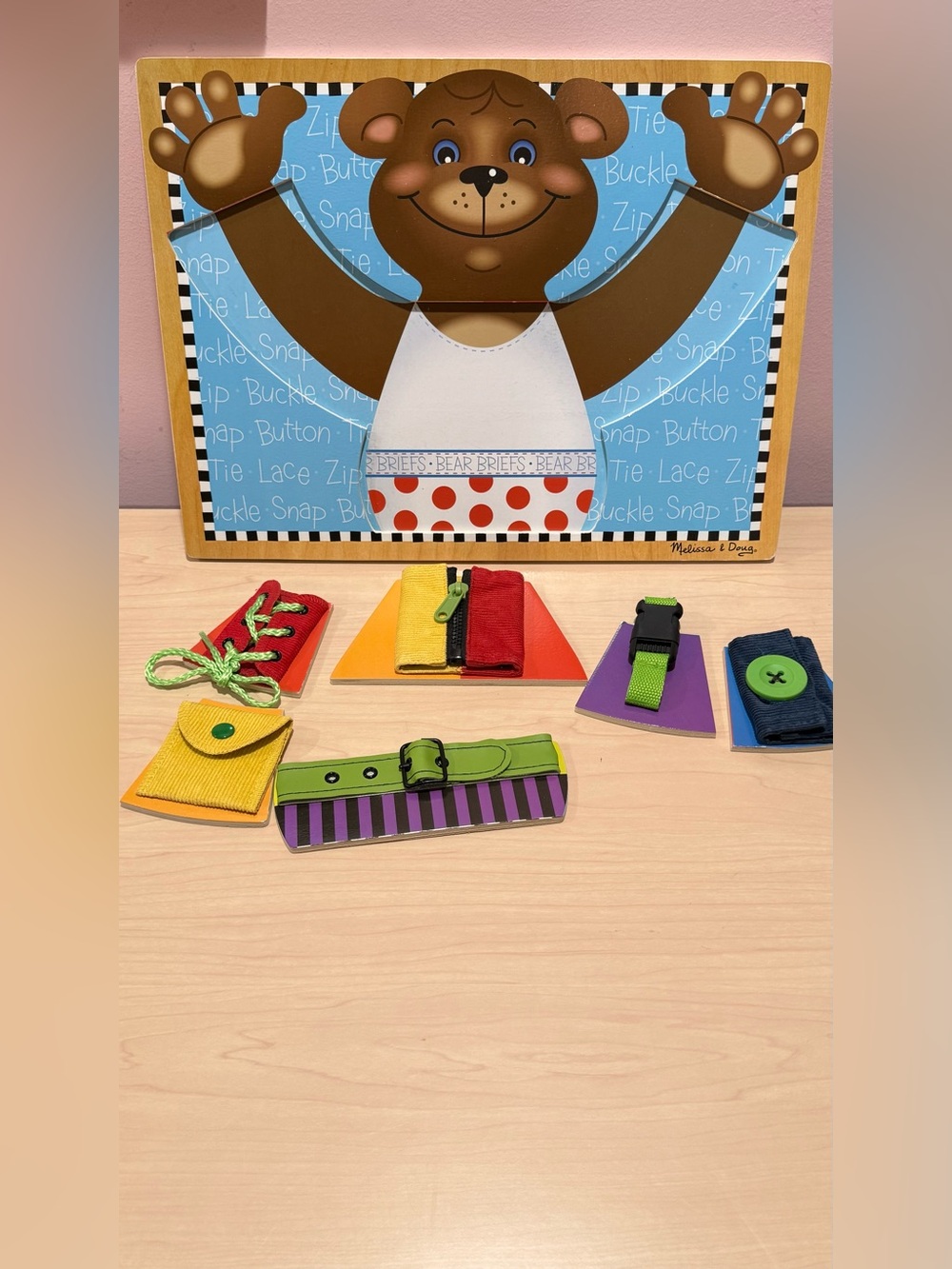 Melissa & Doug Bear Dressing Skills Board with Colorful Fasteners